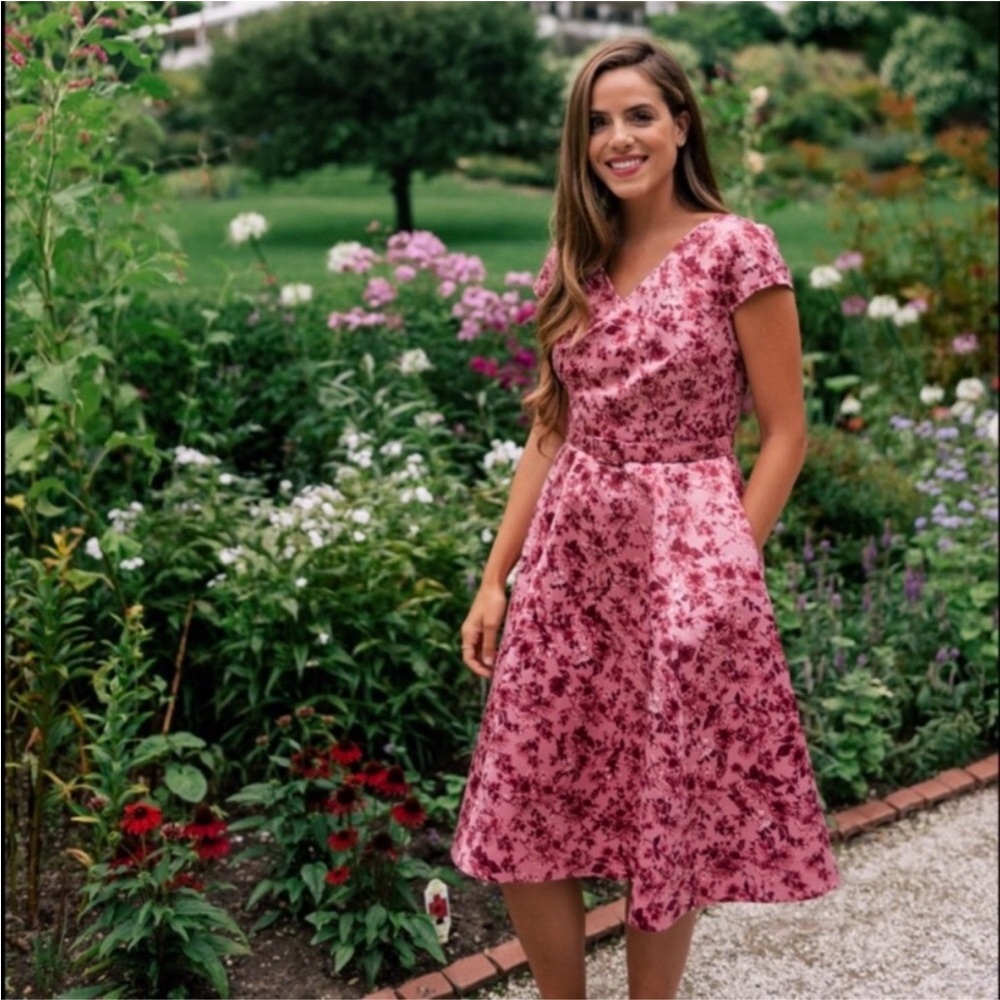 Gal Meets Glam Floral Fit-and-Flare Dress in Rose Pink